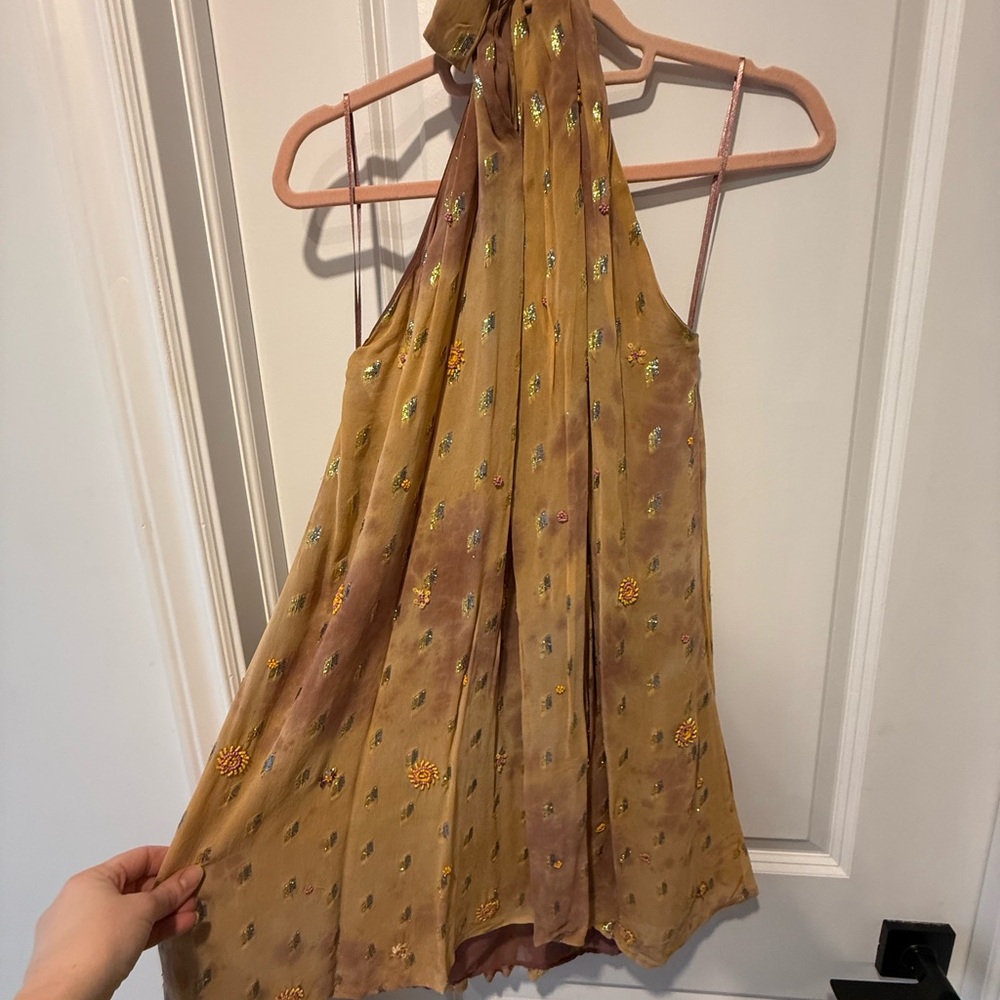 Zara Mustard Halter Camisole with Embroidered Floral Detail